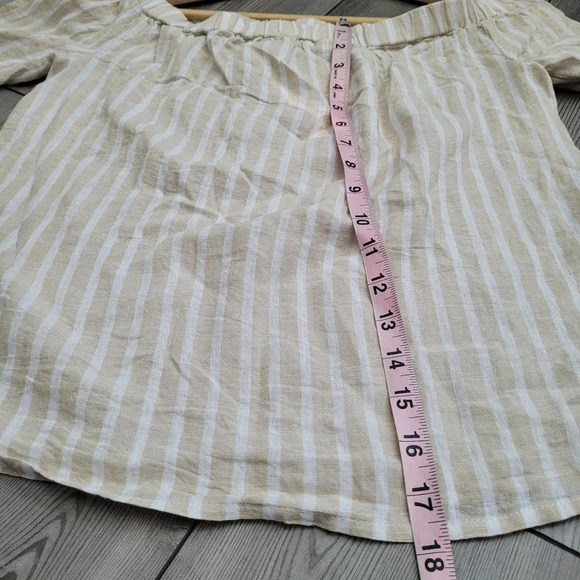 Vince Camuto Womens Linen Blend Blouse Top XXS Multi Striped Off-the-Shoulder - Picture 7 of 8